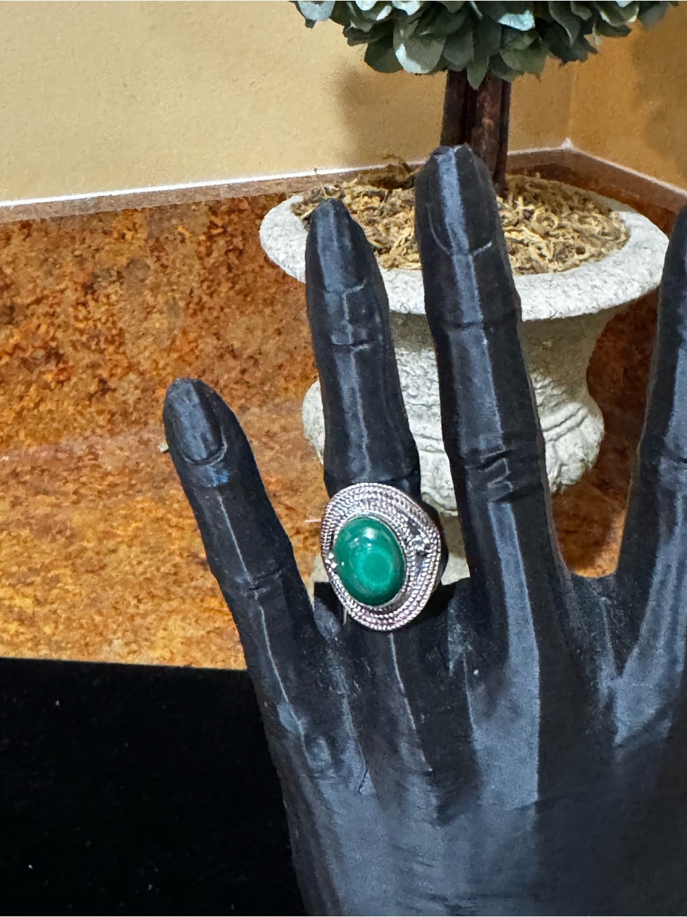 Sterling Silver Malachite Ring-Fine 925 Gemstone Jewelry-Ring-925 Vintage